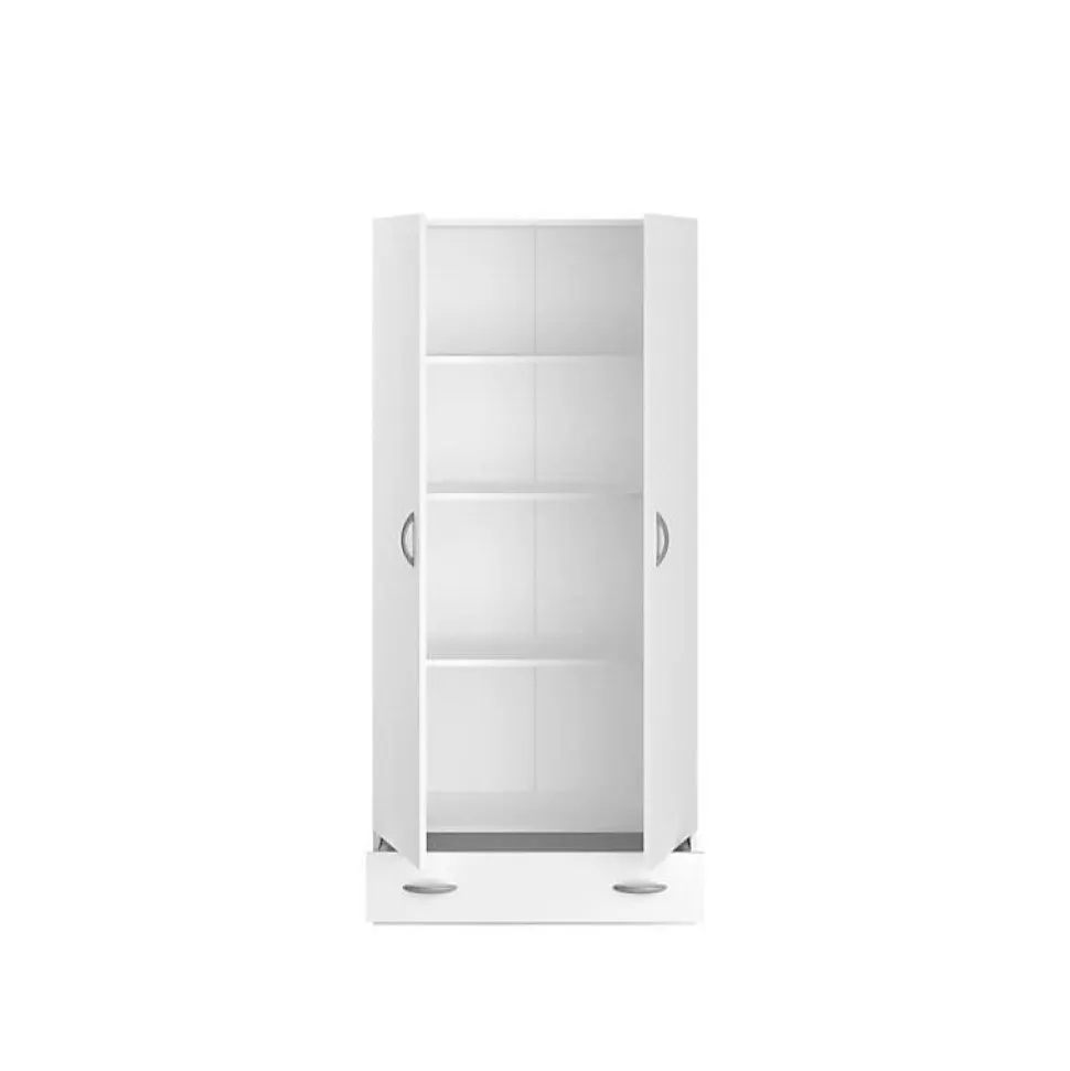 PARISOT Armoire 2 portes battantes + 1 tiroir - Panneaux de particules - Décor Blanc - L 78 cm x P 38 cm x H 170 cm - VARIA