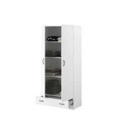 PARISOT Armoire 2 portes battantes + 1 tiroir - Panneaux de particules - Décor Blanc - L 78 cm x P 38 cm x H 170 cm - VARIA