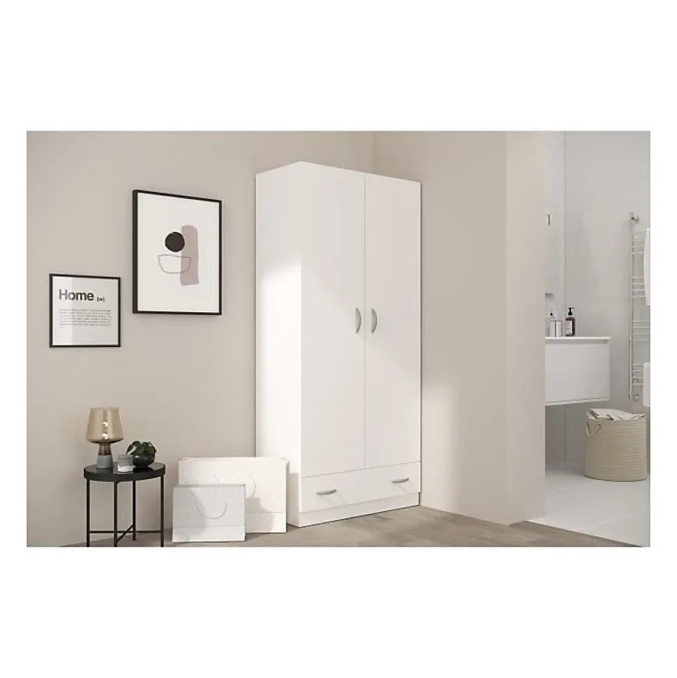 PARISOT Armoire 2 portes battantes + 1 tiroir - Panneaux de particules - Décor Blanc - L 78 cm x P 38 cm x H 170 cm - VARIA