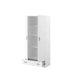 PARISOT Armoire 2 portes battantes + 1 tiroir - Panneaux de particules - Décor Blanc - L 78 cm x P 38 cm x H 170 cm - VARIA