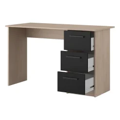PARISOT Bureau droit 3 tiroirs - Décor chene Brooklyn - L 121,4 x P 55 x H 74.5 cm - ESSENTIELLE