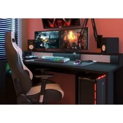 PARISOT Bureau gaming LED - Grande zone de jeu - Noir - L 152 x P 61,5 x H 86,7 cm - GAMER