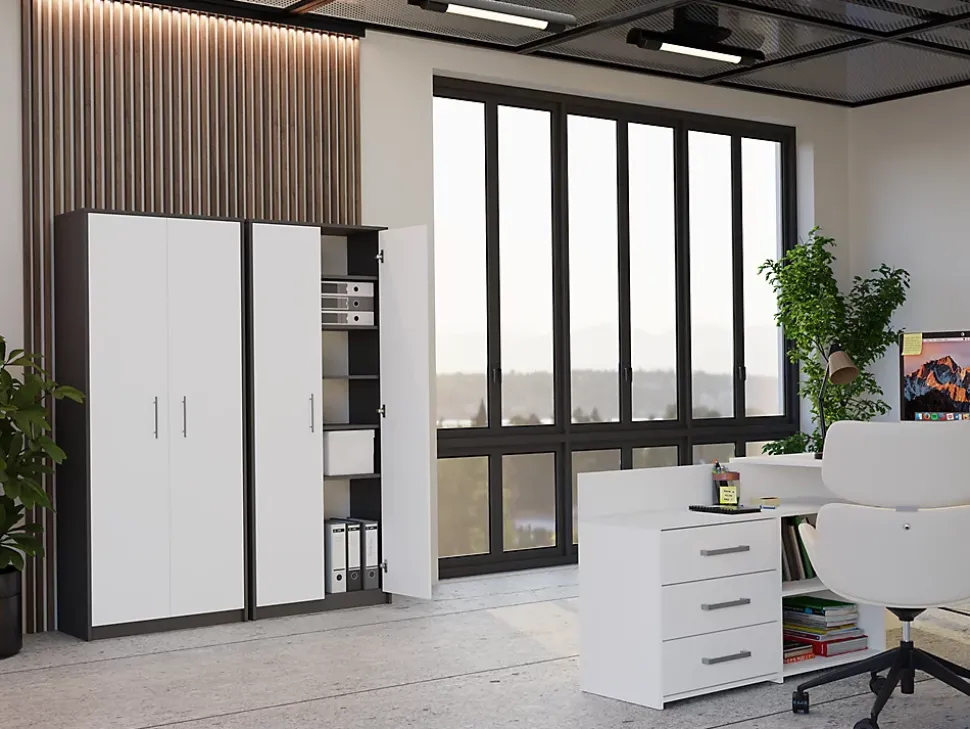 PARLA - Armoire moderne 6 étagères - 180x74x35cm - Meuble de rangement - Armoire bureau