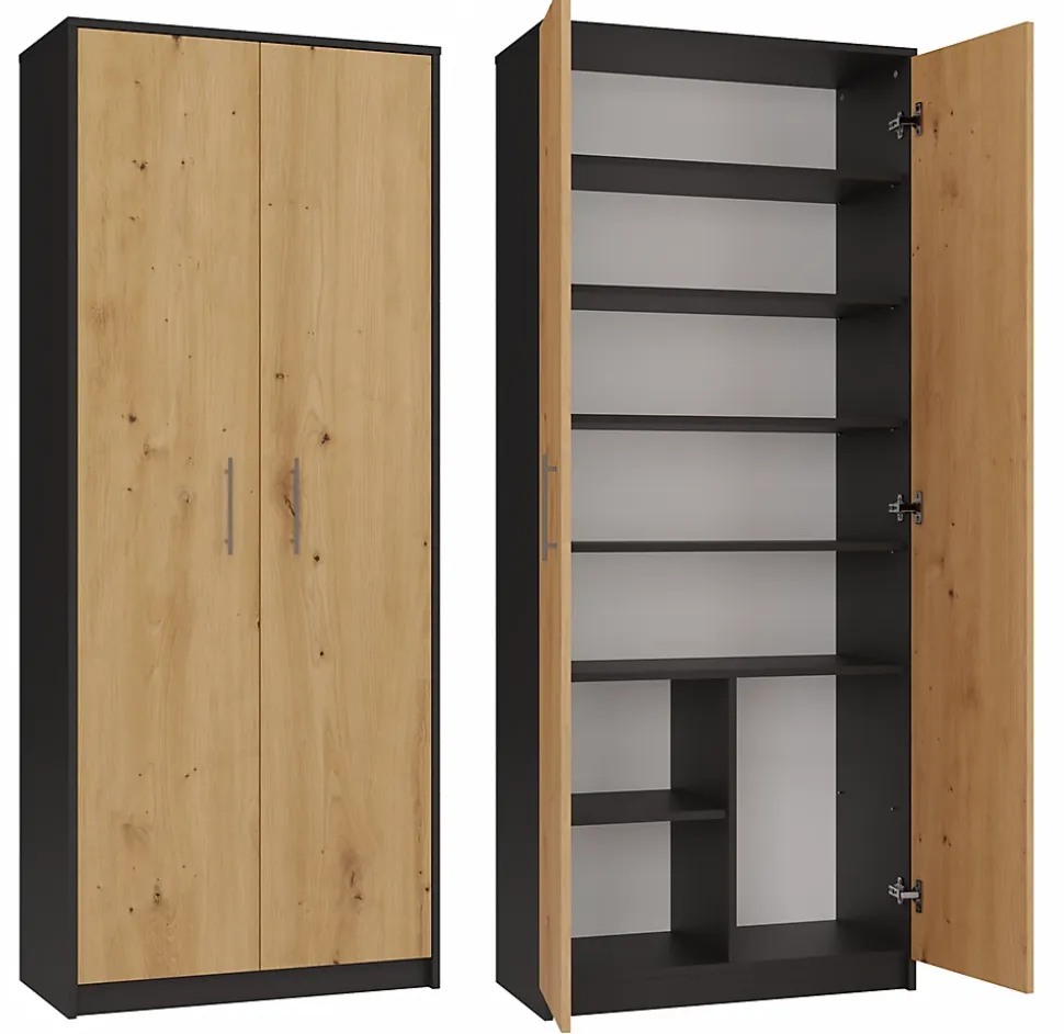 PARLA - Armoire moderne 6 étagères - 180x74x35cm - Meuble de rangement - Armoire bureau