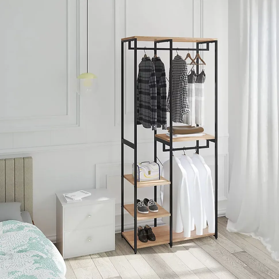 Penderie Bois + Acier Dressing Chambre Rangement Etageres
