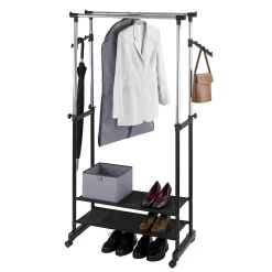 Penderie double portant mobile - H.117/169 cm