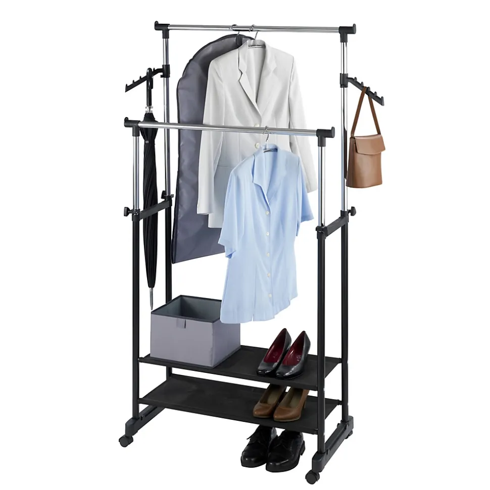 Penderie double portant mobile - H.117/169 cm