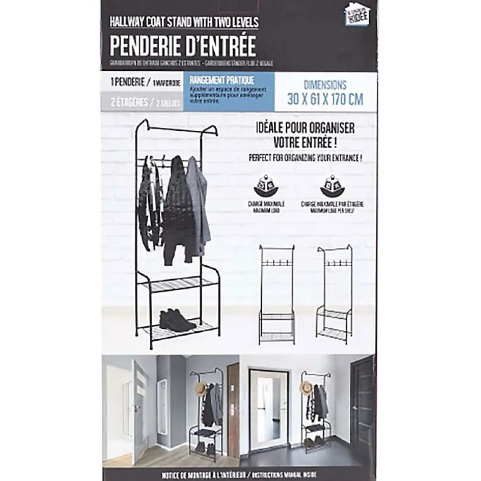 Penderie en métal avec crochets et étagères