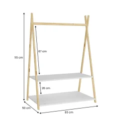 Penderie enfant DANILO avec rangement, en bois massif - Coloris naturel et blanc
