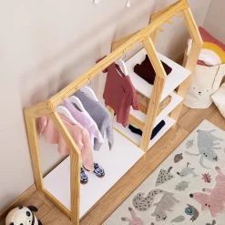 Penderie enfant SALLY en bois massif - Coloris naturel et blanc