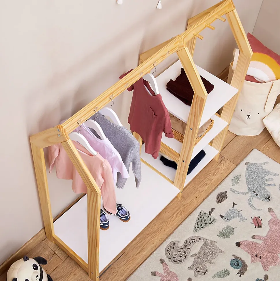 Penderie enfant SALLY en bois massif - Coloris naturel et blanc