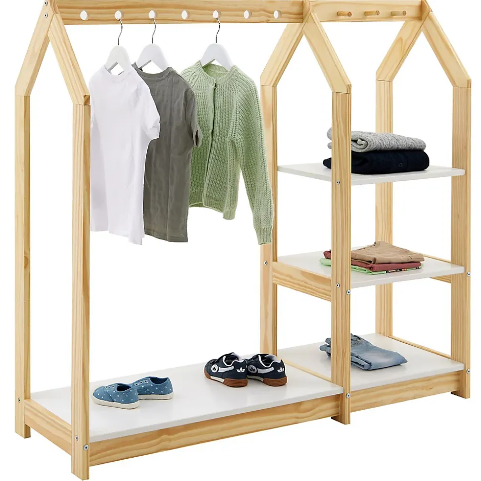 Penderie enfant SALLY en bois massif - Coloris naturel et blanc