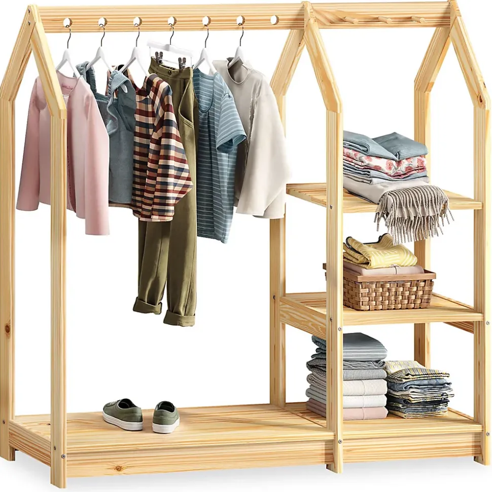 Penderie enfant SALLY H 120 cm en bois massif - Coloris naturel
