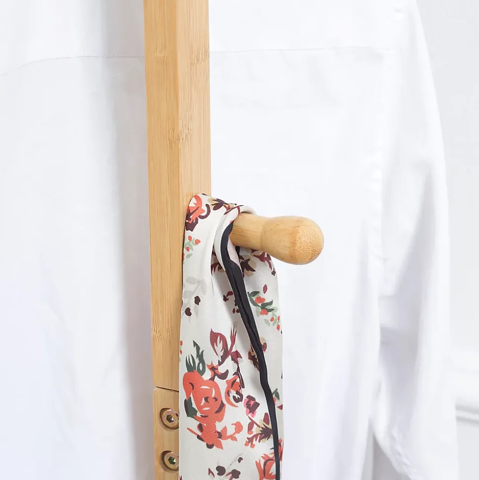 Penderie porte-manteaux - 3 barres de penderie, 2 patères - dim. 36L x 24l x 168H cm - bois bambou