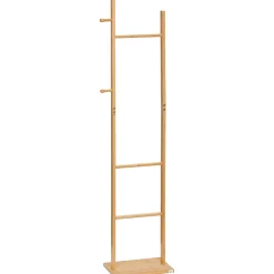 Penderie porte-manteaux - 3 barres de penderie, 2 patères - dim. 36L x 24l x 168H cm - bois bambou
