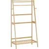 Penderie porte-manteaux - 2 étagères, espace penderie, 2 patères - dim. 82L x 36l x 140H cm - bois bambou