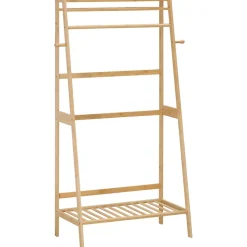 Penderie porte-manteaux - 2 étagères, espace penderie, 2 patères - dim. 82L x 36l x 140H cm - bois bambou