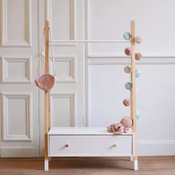 Penderie pour enfant bois et blanche avec tiroir LOU - HAPPY GARDEN