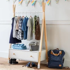 Penderie pour enfant bois et blanche avec tiroir LOU - HAPPY GARDEN