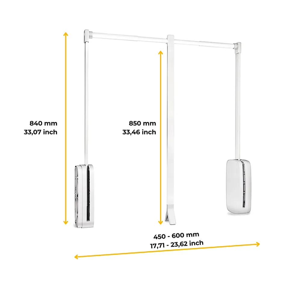 Penderie rabattable blanche pour armoire Sling Largeur télescopique réglable de 45 à 60 cm