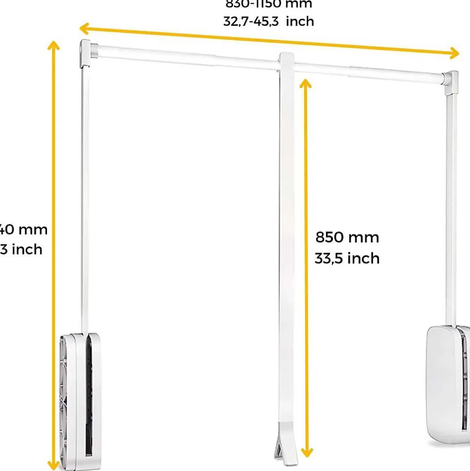Penderie rabattable blanche pour armoire Sling Largeur télescopique réglable de 60 à 83 cm