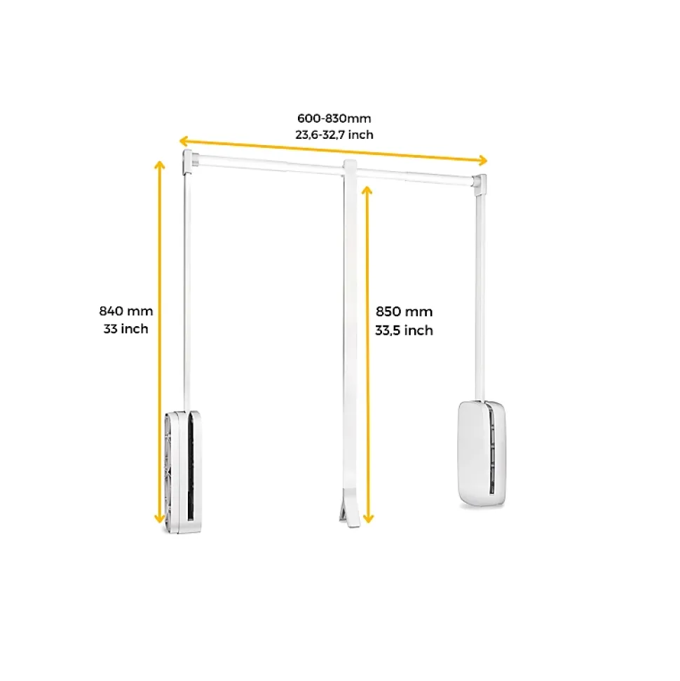 Penderie rabattable blanche pour armoire Sling Largeur télescopique réglable de 60 à 83 cm