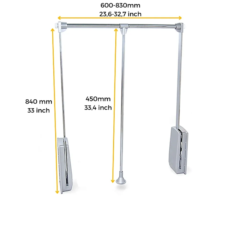 Penderie rabattable chromée pour armoire Hang Largeur réglable de 60 à 83 cm