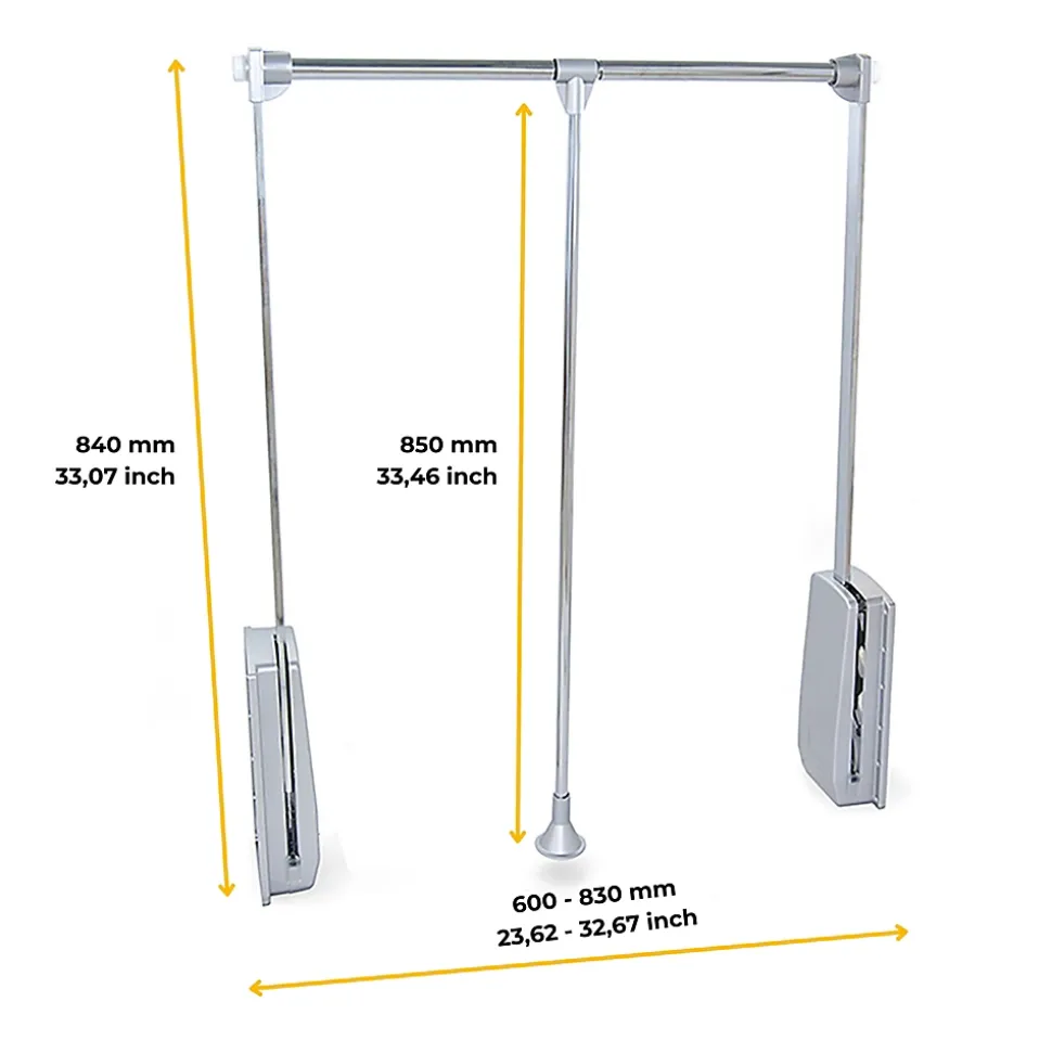 Penderie rabattable chromée pour armoire Hang Largeur réglable de 60 à 83 cm
