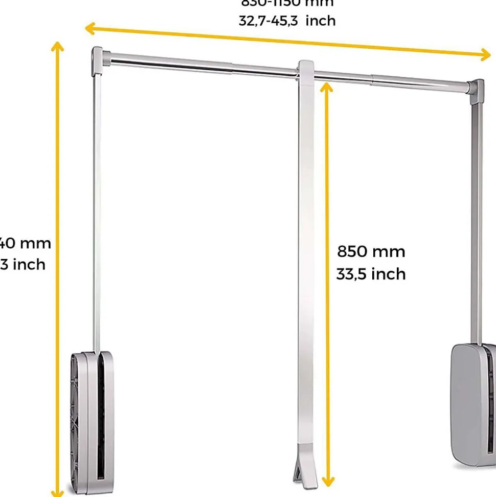 Penderie rabattable chroméee pour armoire Sling Largeur télescopique de 83 à 115 cm