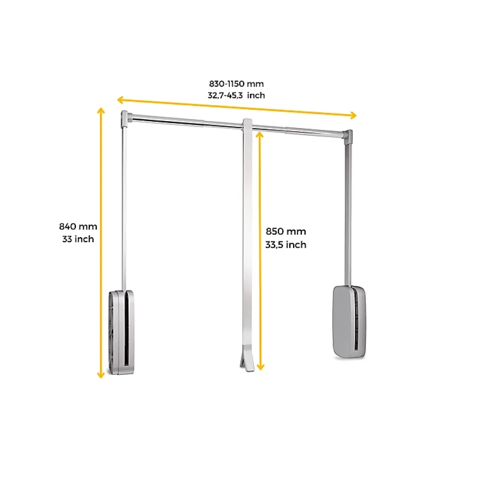 Penderie rabattable chroméee pour armoire Sling Largeur télescopique de 83 à 115 cm