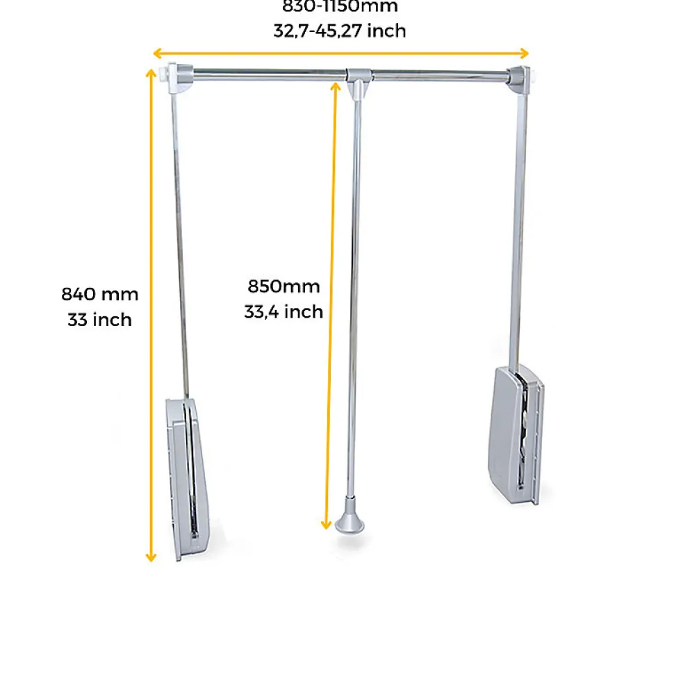 Penderie rabattable chromée pour armoire Hang Largeur réglable de 83 à 150 cm