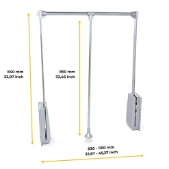 Penderie rabattable chromée pour armoire Hang Largeur réglable de 83 à 150 cm