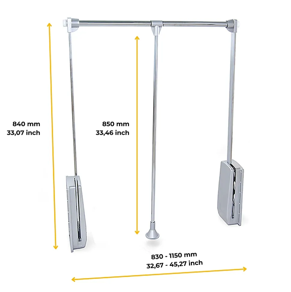 Penderie rabattable chromée pour armoire Hang Largeur réglable de 83 à 150 cm
