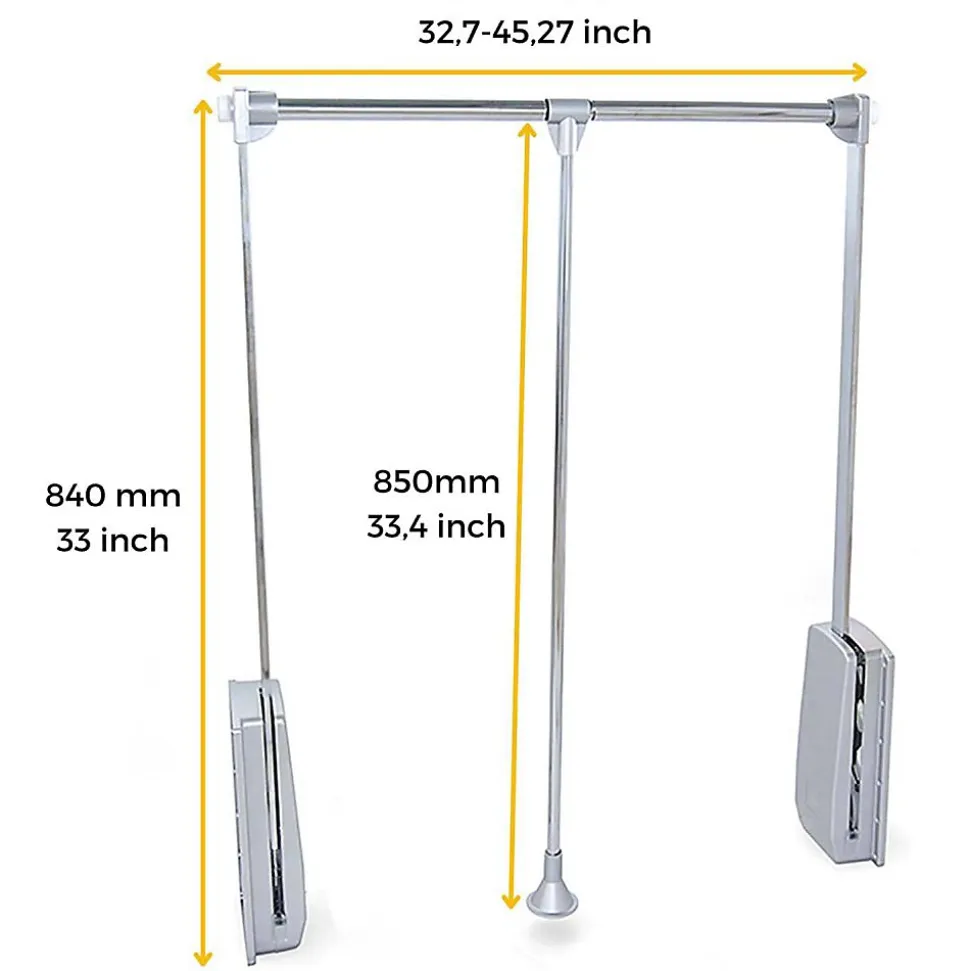 Penderie rabattable chromée pour armoire Hang Largeur réglable de 83 à 150 cm