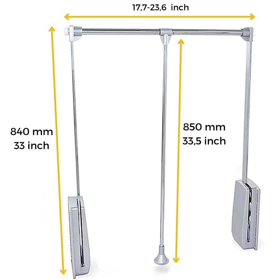 Penderie rabattable chromée pour armoire Hang Largeur réglable de 45 à 60 cm