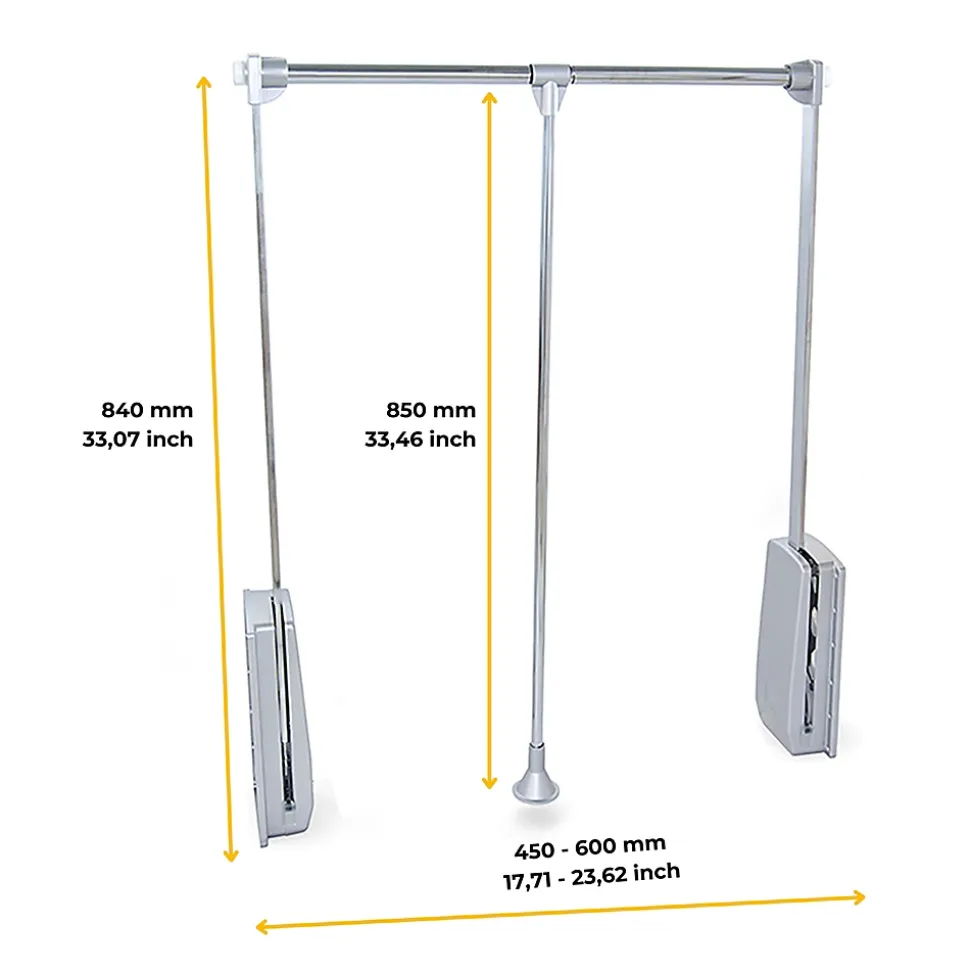 Penderie rabattable chromée pour armoire Hang Largeur réglable de 45 à 60 cm