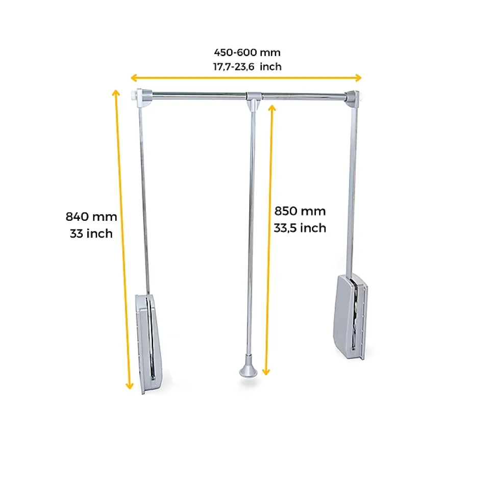 Penderie rabattable chromée pour armoire Hang Largeur réglable de 45 à 60 cm