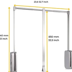 Penderie rabattable chroméee pour armoire Sling Largeur télescopique de 60 à 83 cm