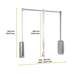 Penderie rabattable chroméee pour armoire Sling Largeur télescopique de 60 à 83 cm
