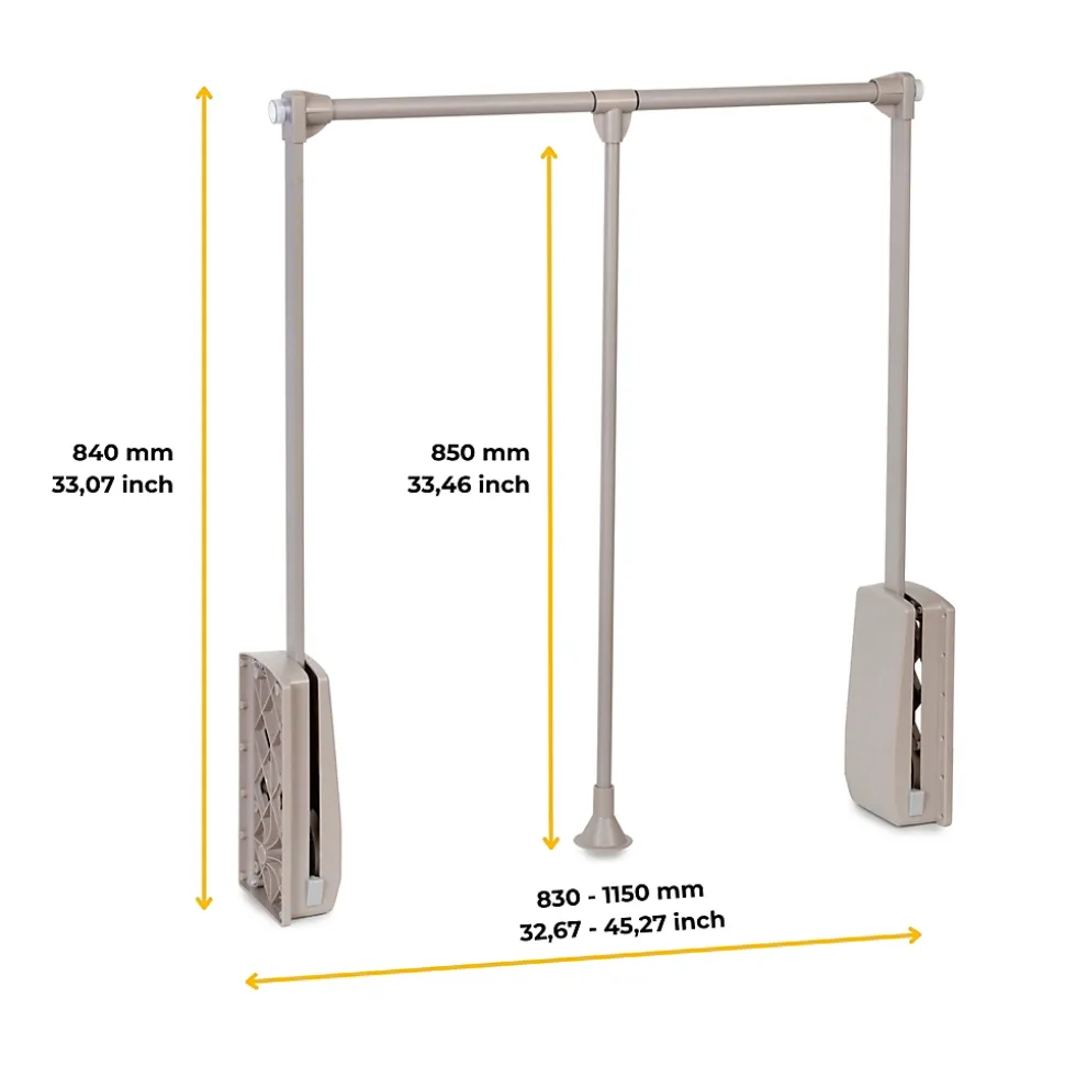Penderie rabattable gris pierre pour armoire Hang Largeur télescopique de 83 à 115 cm