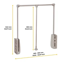 Penderie rabattable gris pierre pour armoire Hang Largeur télescopique de 60 à 83 cm