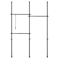 Penderie télescopique Kemi acier laqué 150 - 230 cm 3 barres de penderie noir en.casa