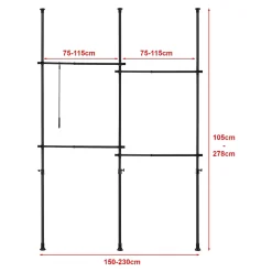 Penderie télescopique Kemi acier laqué 150 - 230 cm noir en.casa