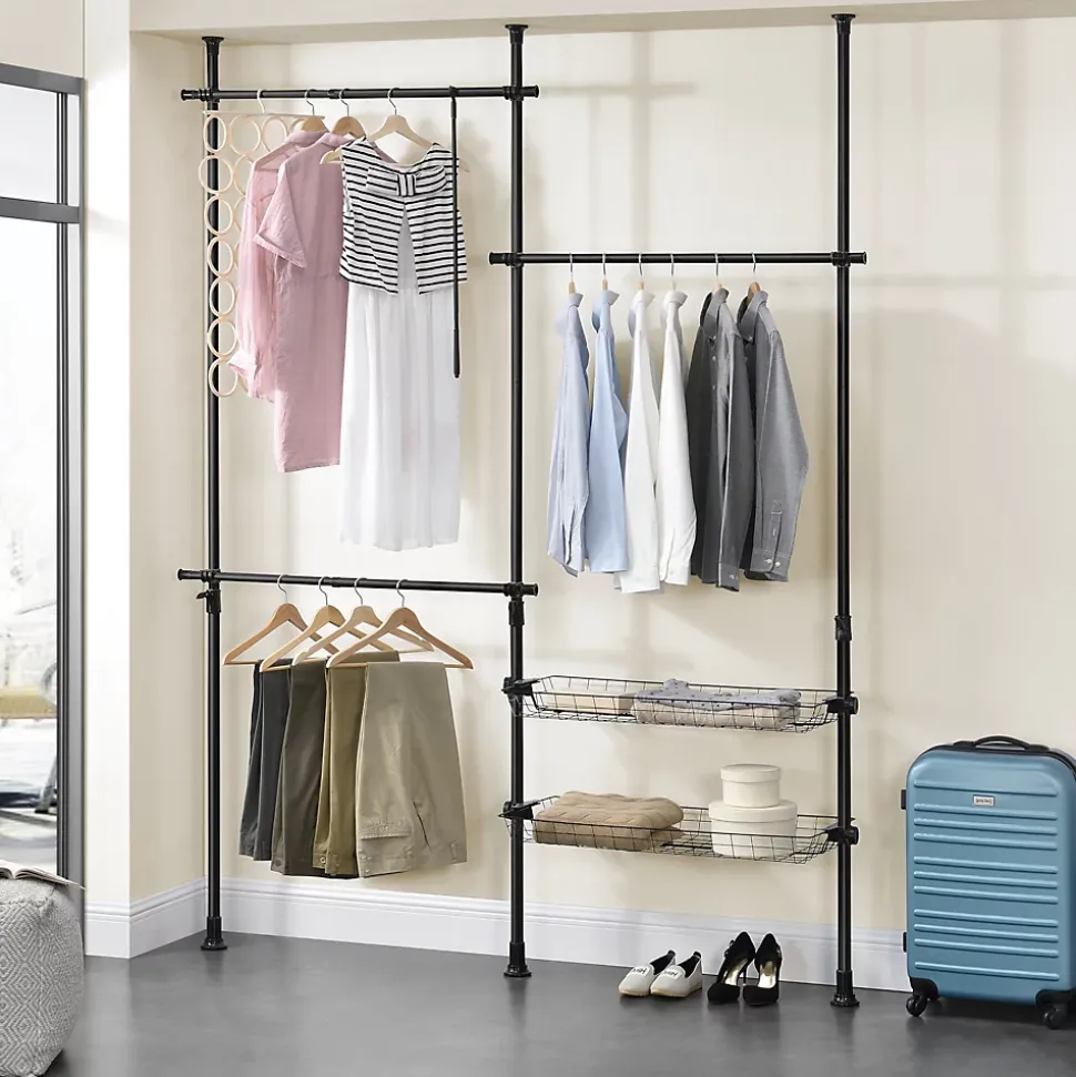 Penderie télescopique Kemi acier laqué 160 - 200 cm noir en.casa
