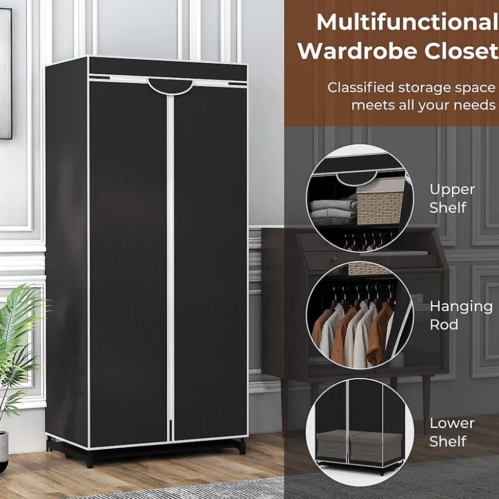 Pendrie en Tissu avec Housse 3 Parties espace de Stockage Armoire de Vêtements Imperméable Noir