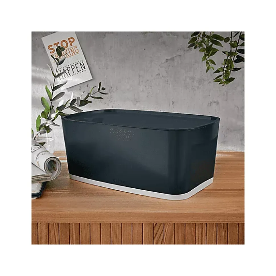 Petit bac de rangement avec couvercle 5 litres My Box Cosy - Gris