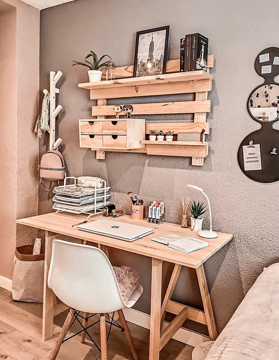 Petit bureau avec tréteau, bois de pin - 75.8x120x60 cm
