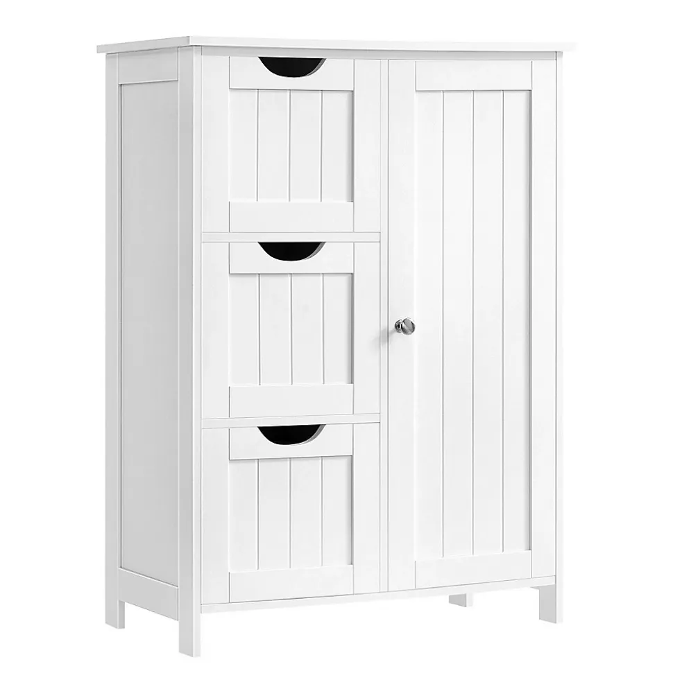 Petit meuble de rangement 1 porte et 3 tiroirs blanc - L60 cm