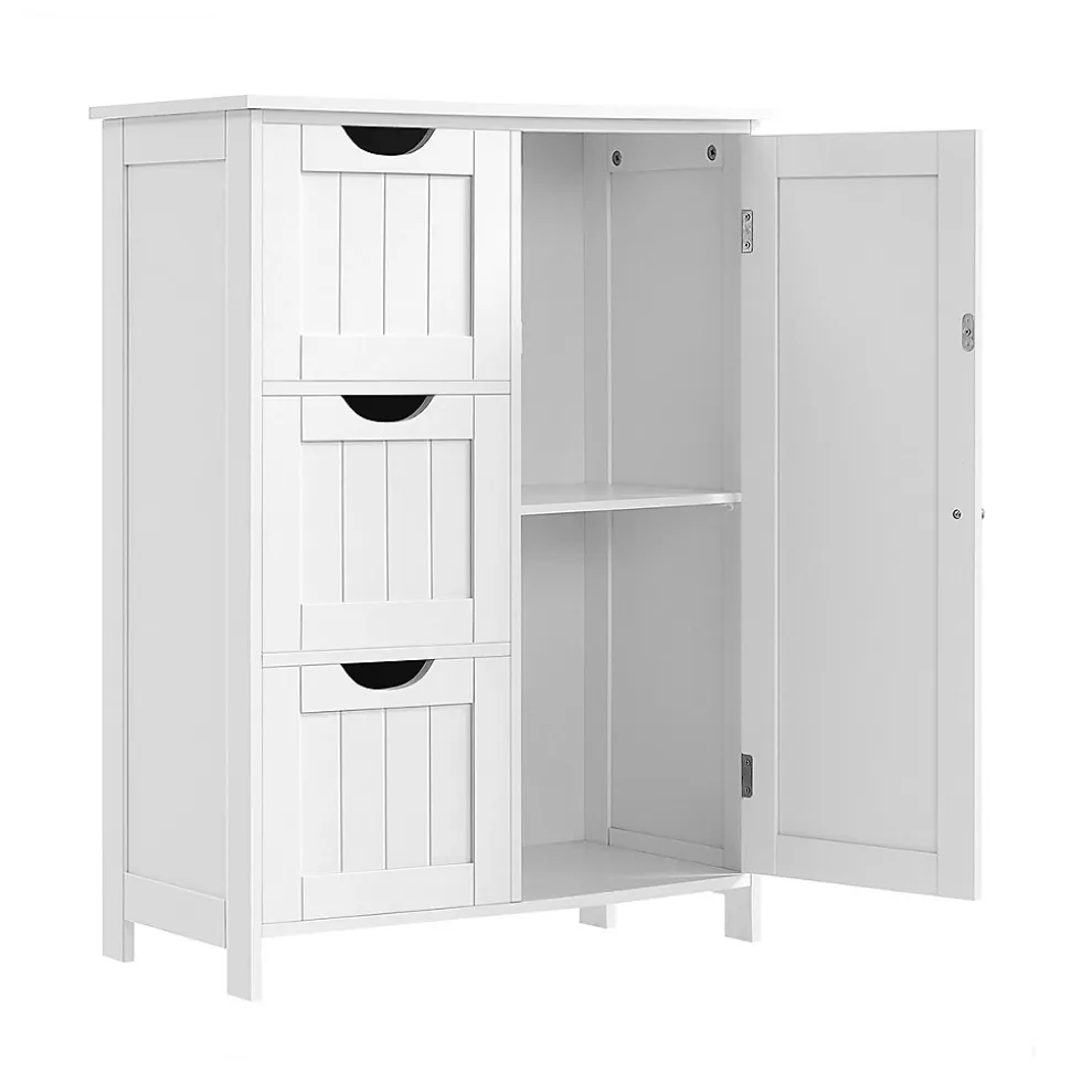 Petit meuble de rangement 1 porte et 3 tiroirs blanc - L60 cm