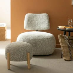 Petit tabouret en tissu bouclette gris Nério